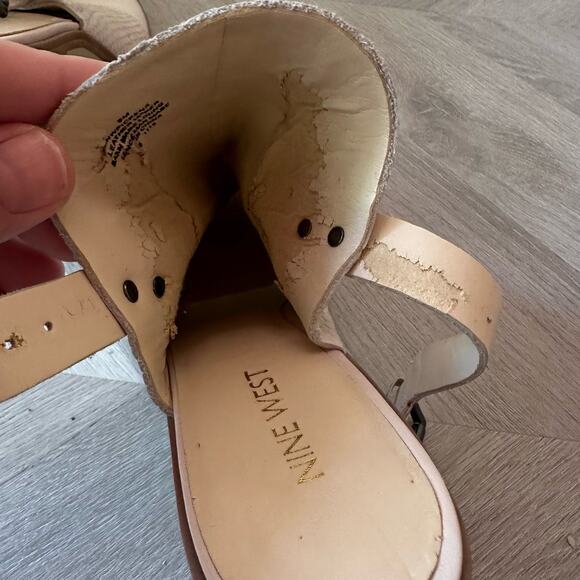 Nine West Pickens Leather Peep Toe Slingback Heels Sandals Shoes 9 Ivory Cream - Picture 7 of 10